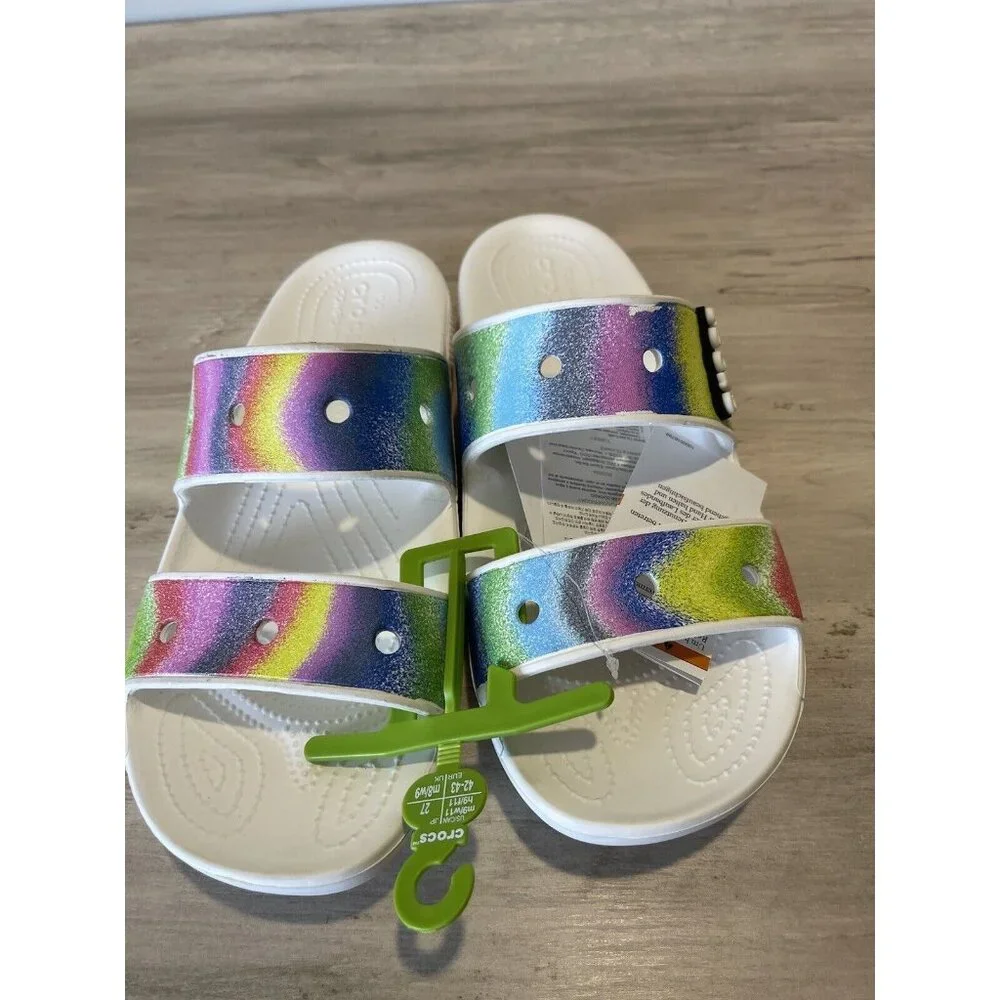 Crocs Classic Sandals Two-Strap Slides White Spray‎ Dye Men’s 9 Womens Size 11